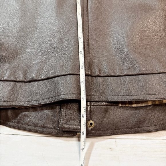Harbor Bay Brown Genuine Leather Jacket Mens 2XLT Tall Plaid Lined Full Zip Coat - Picture 9 of 10